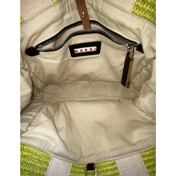 MARNI Neon Green Embroidered Raffia Tote - Picture 8 of 10